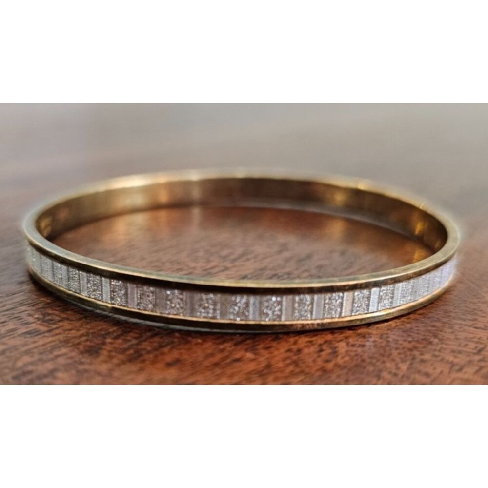 Milor Italy 925 Gold Tone Shimmer Glitter Bangle Bracelet 2 5/8" Wide